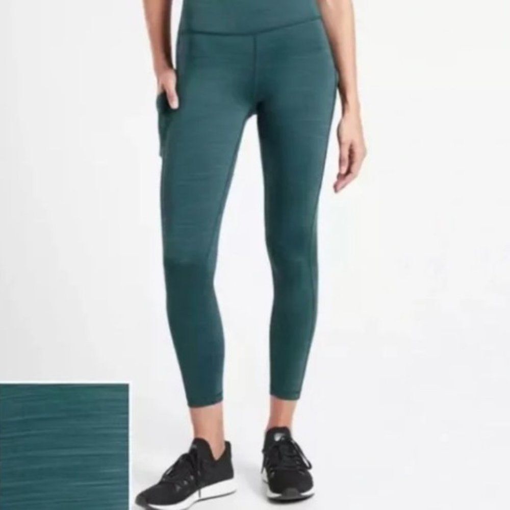 ATHLETA Ultimate Stash Pocket Printed 7/8 Tight Teal Womens XS